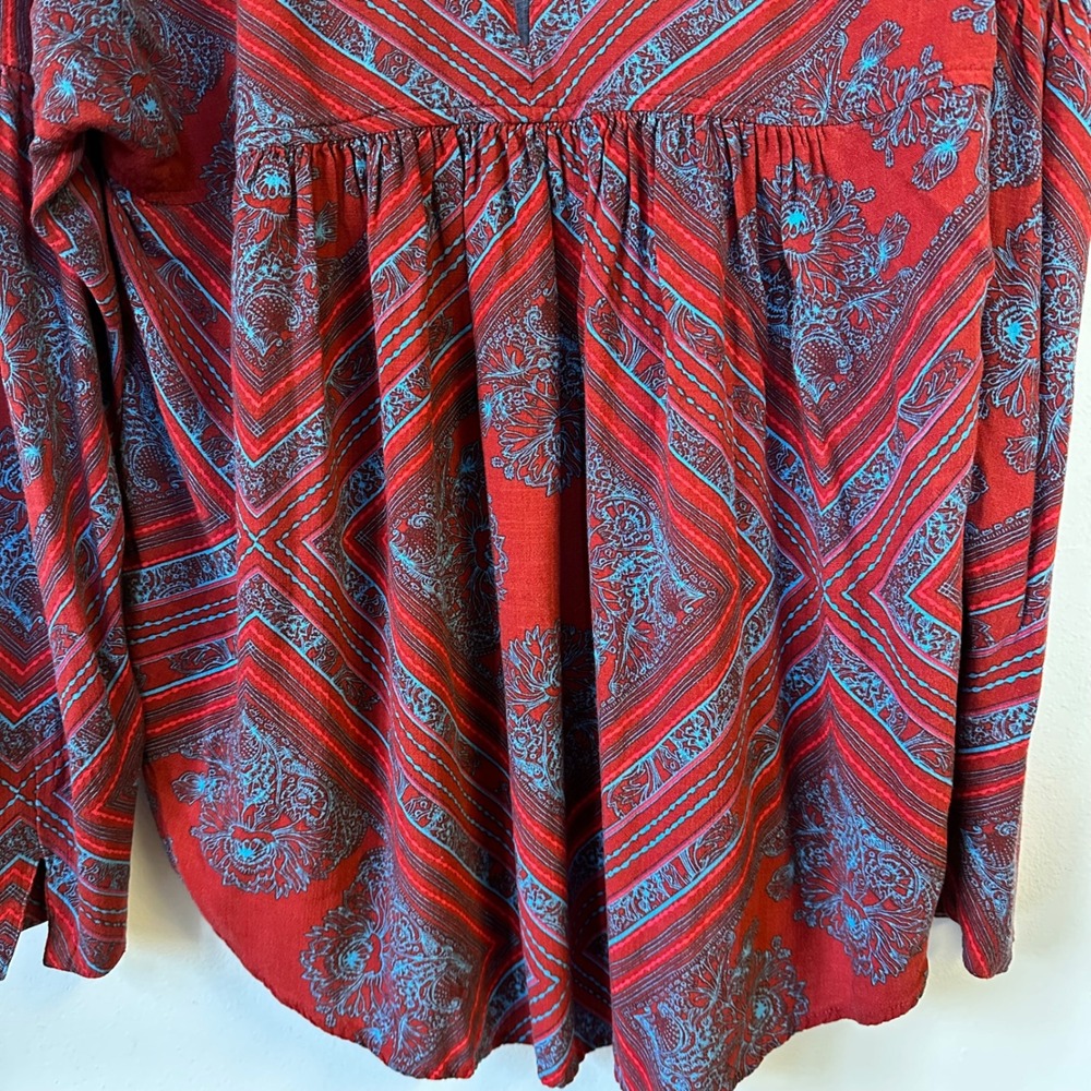 Free‎ People Paisley Walking on a Dream Choker V-Neck Long Sleeve Blouse Medium - Picture 6 of 7